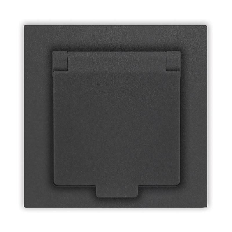 Фото товара Розетка 1-м СП Афина 16А IP20 с заземл. с крышкой в сборе графит A0029-Gr