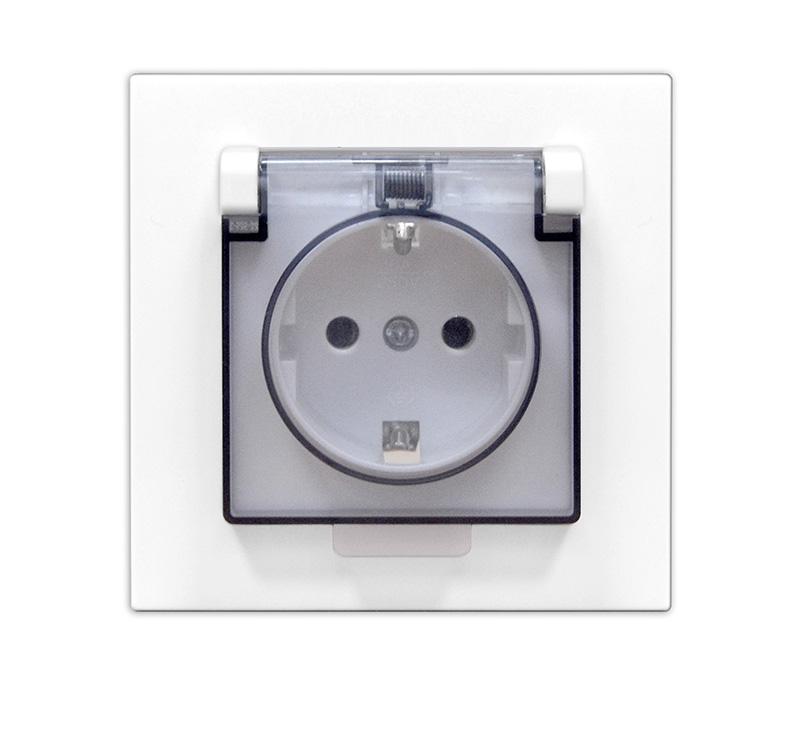 Фото товара Розетка 1-м СП Афина 16А IP20 с заземл. с прозрачной крышкой в сборе бел. A0030