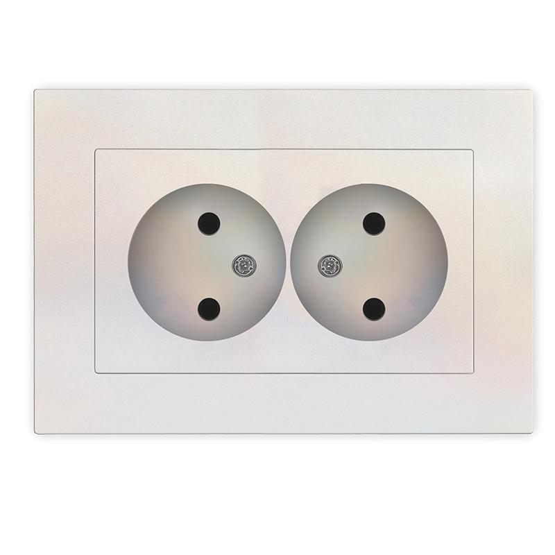 Фото товара Розетка 2-м СП Афина 16А IP20 без заземл. в сборе жемчуг A0102-OBr