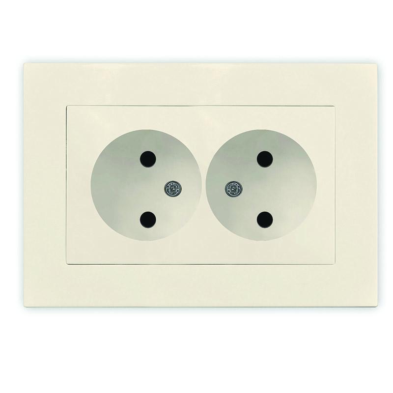 Фото товара Розетка 2-м СП Афина 16А IP20 без заземл. в сборе сл. кость (ivory) A0102-I
