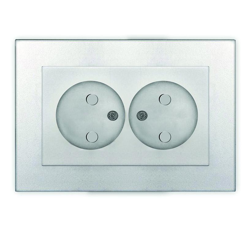 Фото товара Розетка 2-м СП Афина 16А IP20 без заземл. защ. шторки в сборе серебр. A0048-S