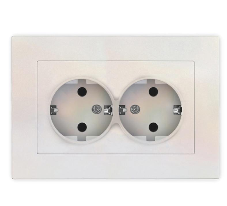 Фото товара Розетка 2-м СП Афина 16А IP20 с заземл. в сборе жемчуг A0128-OBr