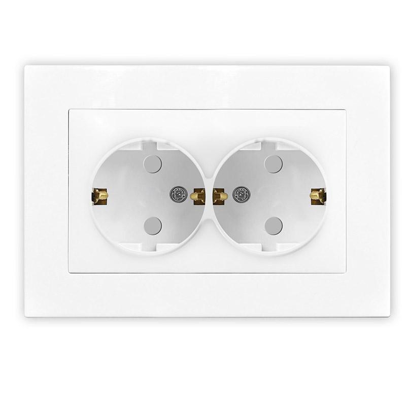 Фото товара Розетка 2-м СП Афина 16А IP20 с заземл. защ. шторки в сборе бел. A0050