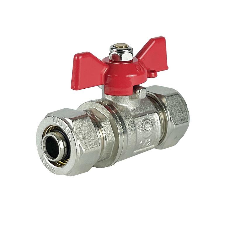 Фото товара Кран шаровой обжимной ручка-бабочка 16х16 с никелир. покрытием (100/10) К VALFEX VF.343.NB.16016