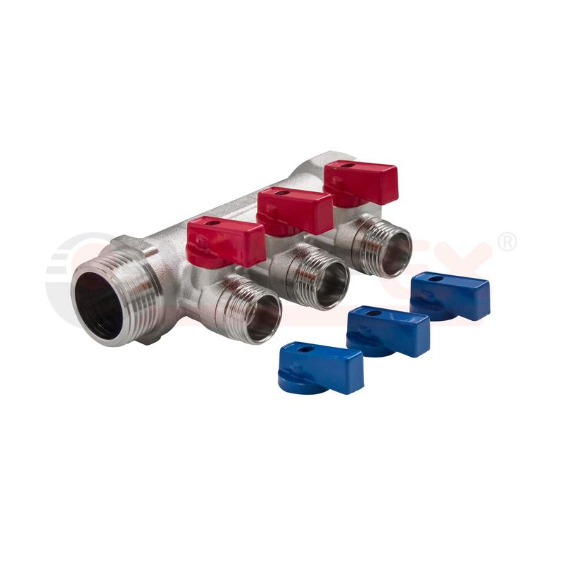 Фото товара Коллектор с отсекающими кранами 1дюймх2вых. 1/2дюйм нар. (31) К VALFEX VF.580.N.0602