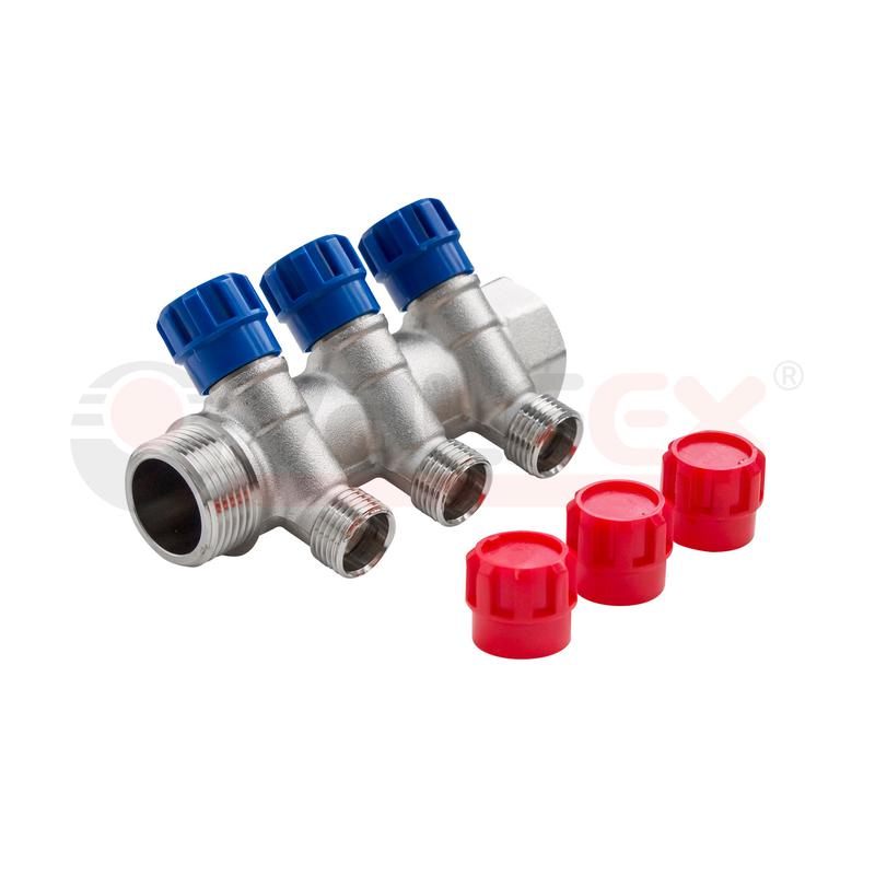 Фото товара Коллектор с регул. вентилями. 1дюймх3 вых. 1/2дюйм нар.(20) К VALFEX VF.560.N.0603