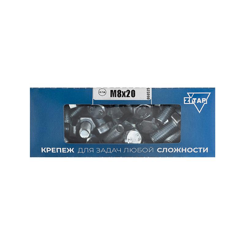 Фото товара Болт с шестигранной головкой М8х20 DIN 933 класс прочн. 8.8 оцинк. (коробка) (уп.50шт) Tech-Krep/Zitar 105207