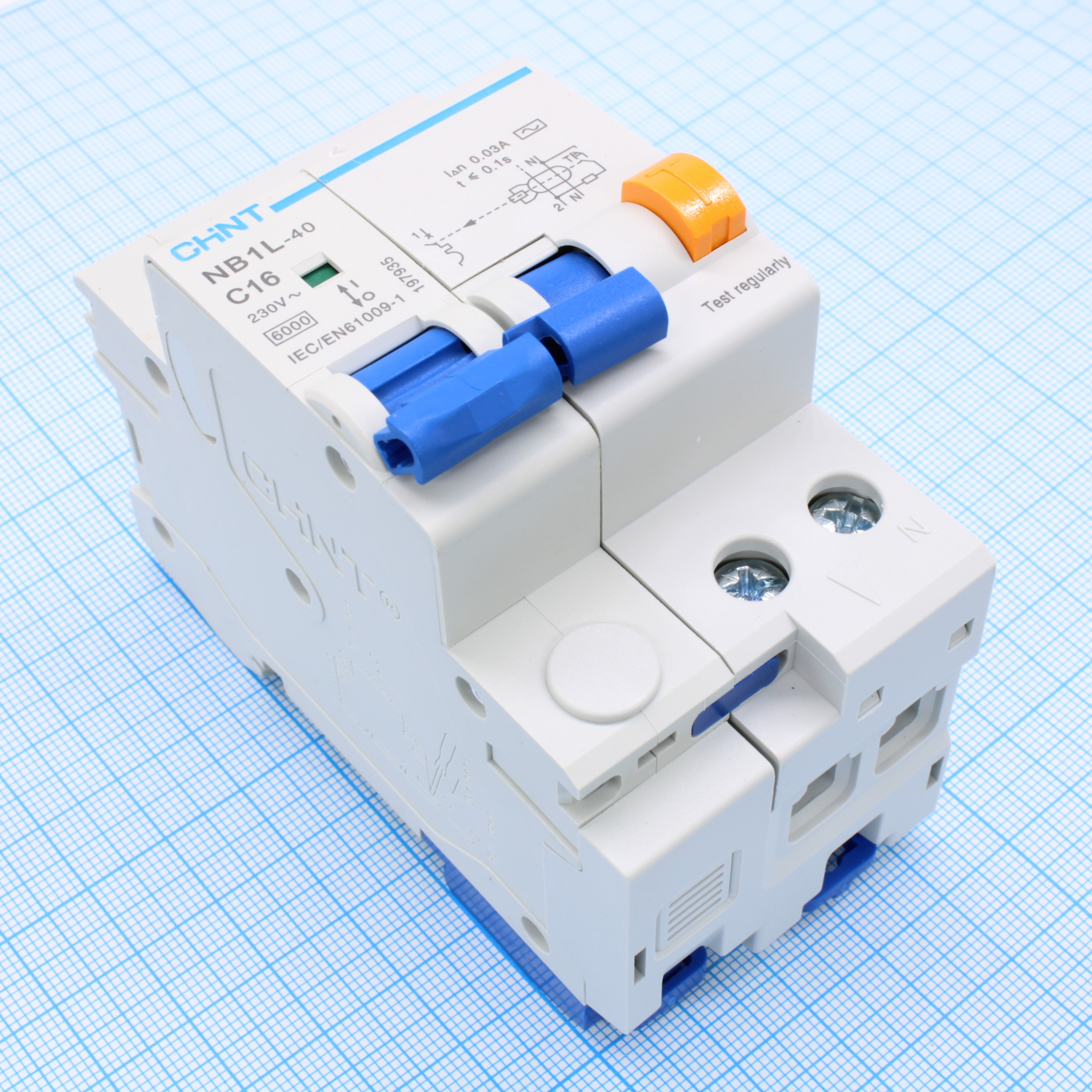 Фото товара Выключатель автоматический дифференциального тока 2п (1P+N) 30мА тип AC 6кА C16 NB1L 36мм CHINT 197935