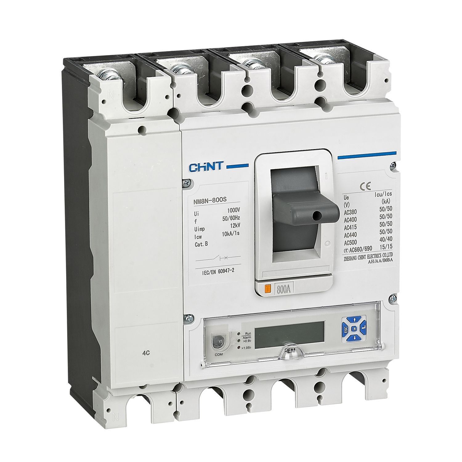 Выключатель CHINT NM8N-630S EM 4P 630А 50кА с электр. расцепителем, LCD (R) 269479