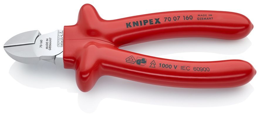 Бокорезы VDE, 160 мм, хром, обливные диэлектрические ручки KN-7007160