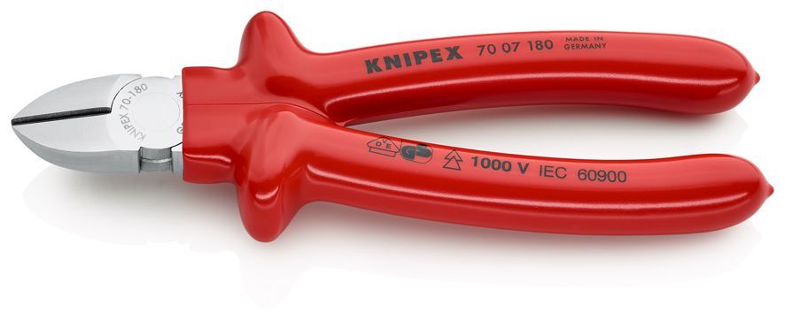 Бокорезы VDE, 180 мм, хром, обливные диэлектрические ручки KN-7007180