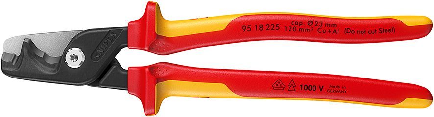 StepCut XL Кабелерез VDE, ступенчатый рез, O 23 мм (120 мм2), длина 225 мм, хром, 2-комп диэлектрические ручки, SB KN-9518225SB