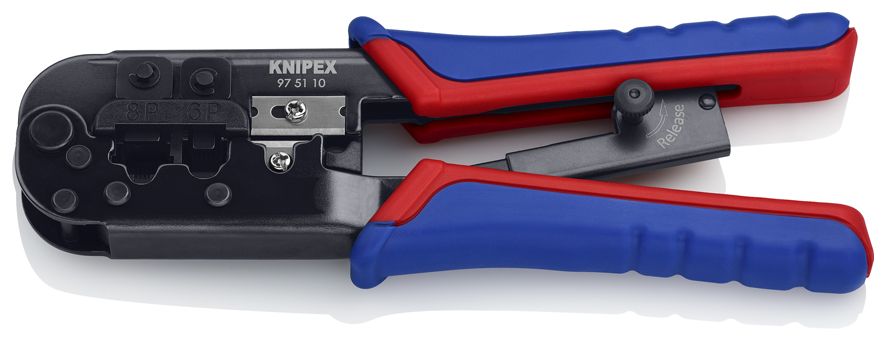 Пресс-клещи для штекеров RJ, 2 гнезда, RJ 11/12 (6-pin), RJ 45 (8-pin), 190 мм, SB KN-975110SB