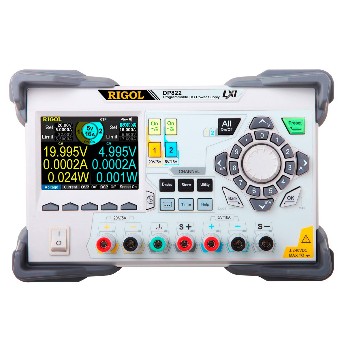 DP822 Программируемый линейный источник питания постоянного тока, 180Вт, 2 канала:  1 канал: 5В/16А, разрешение 10 мВ/10 мА 2 канал: 20В/5A, разрешение 10 мВ/10 мА